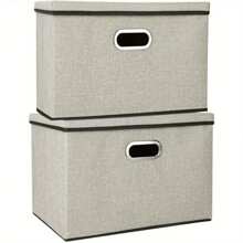2pcs Foldable Fabric Storage Boxes With Lids Storage Cube Toy Box Storage Basket - Beige - View 1