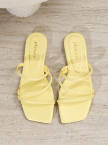 planare 女士时尚休闲度假风方头绑带PU露趾套脚舒适夏季黄色平底凉鞋，沙滩装扮 - 黃色1 - 查看 8