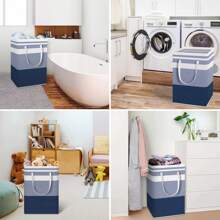 1PC Large Collapsible Tall Laundry Basket Hamper With Extended Carry Handles Waterproof Freestanding Clothes Hampers For Laundry Bedroom Dorm Towels Toys 19.81gal/75L Gradient Blue And Grey
