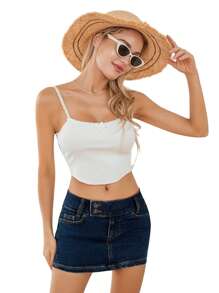 Women's Denim Mini Skirt Solid Zipper Button Design Low Rise Short Jean Skirt For Summer - Blue - View 9