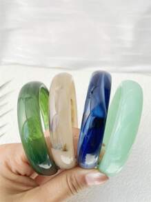 1 件时尚超透明简约树脂手链，适合女性日常和派对佩戴 - 透明紅色寬條樹脂手鐲 - 查看 8