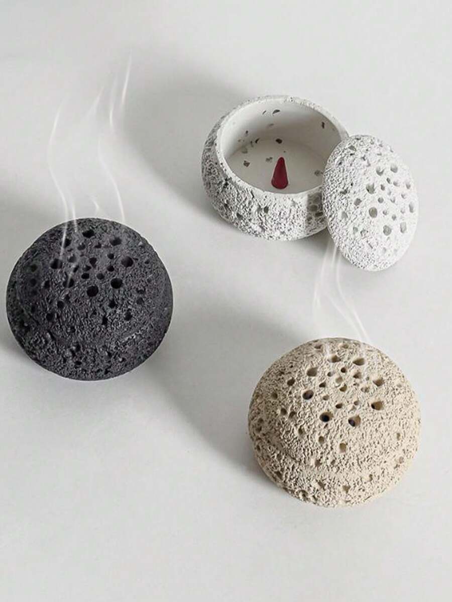 1 Stück einfacher schwarzer Betonloch-Duftstoffverteiler, runder Duftstein aus Harz & Räucherstäbchenhalter Aromatherapie Accessoire, geeignet für Meditation, Heimdekoration, Küche, Café, perfektes Einweihungsgeschenk