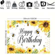 小蜜蜂主题生日横幅背景甜蜜蜜蜂采蜜向日葵花雨生日派对蛋糕桌装饰摄影人像道具乙烯基 - 彩色 - 查看 6