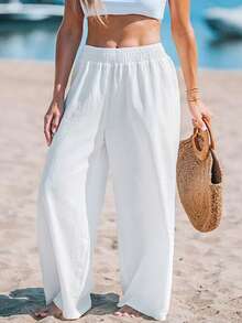 Women's Plus Size Elegant High-Waisted Loose Wide-Leg Pants - Lightweight And Breathable Fabric, Suitable For Autumn And Winter, Machine Washable Solid Color, Women's Pants, Bohemian Style, Soft Texture, Versatile Bottoms