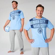 Manchester City FC Pyjama Set Nightwear T-Shirt Long Bottoms PJ Lounge Gift - Multicolor - View 3