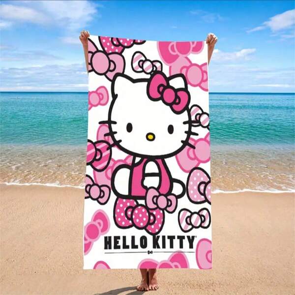 Sanrio 1pc/conjunto Hello Kitty Microfibra Impressão Digital Cartoon Toalha de Praia, Toalha de Praia com Padrão Bonito