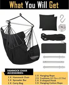 Hammock Chair Swing (500 Lbs Max) - Hanging Hammock Chair Rope Swing Indoor Hammock Chair,Outdoor Furniture,Swing Chair For Room,Amaca Para Adultos,Hamacas Para Adultos,Columpio Para Patio,Swing Sets Backyard, Patio Furniture Set For Bedroom, Outdoor, Patio, Bedroom, Porch, Deck - Sturdy Steel Bar With Anti-Slip Safety Rings - 灰色 帶2個靠墊 - 查看 8