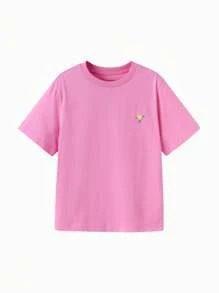 Balabala 青少年女孩快乾棉T恤，男孩和女孩夏季T恤 - 玫紅 - 查看 4