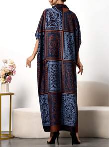 Women's Solid Contrast Print Elegant Long Robe Abaya, Modest Kaftan Arab Dress, Noble, For Spring Summer Fall Vacation - Multicolor - View 6