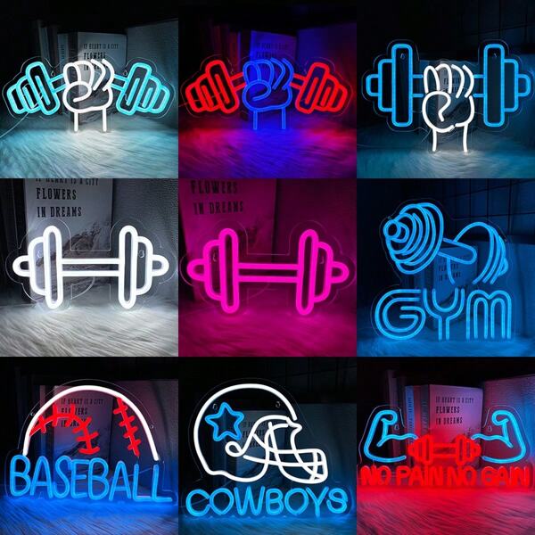 Fitness Sports Neon Sign, Dumbbell/Baseball/No Pain No Gain/Cowboy Fitness Sports Neon Lights, LED Neon Lights For Fitness Club And Gym Decoration, Baseball Neon Lighting Sign, Atmosphere Decoration For Baseball Fans' Bedrooms. Suitable For Gyms, Sports Rooms, Clubs, Party Bars, Man Cave, And Bedrooms.USB Power Supply Can Be Reused, Comes With Accessories, And Is Easy To Install.