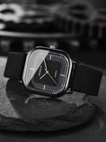 3pcs Set: Men's Square Minimalist Dial Quartz Watch & Leather Belt Accessories, Excluding Watch Box - Multicolor - View 6