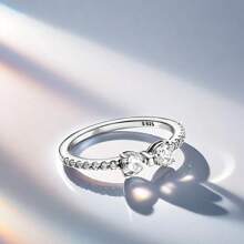 1 pezzo Nuovo anello in argento 925, anello con fiocco in zirconia cubica bianca e design minimalista alla moda, adatto come regalo di San Valentino o per uso quotidiano