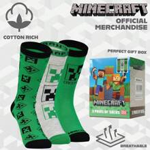 Minecraft Socks 3 Pack Cotton-Rich Crew Ankle Everyday School Sports Gaming Gift - Multicolor - View 6
