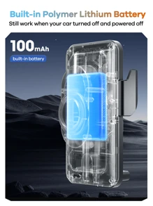 Newest Phone Holder For Car, With Wireless Charger, Music Light Effect, One-Click Open/Close And Rotation 90°, Seismic And Anti-Slip Silicon, Wireless Charging Stand, Gift For Driver, Workout, Travel