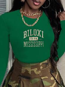 BILOXI Vintage Illustration Women's Fashion Long Sleeve Shirt