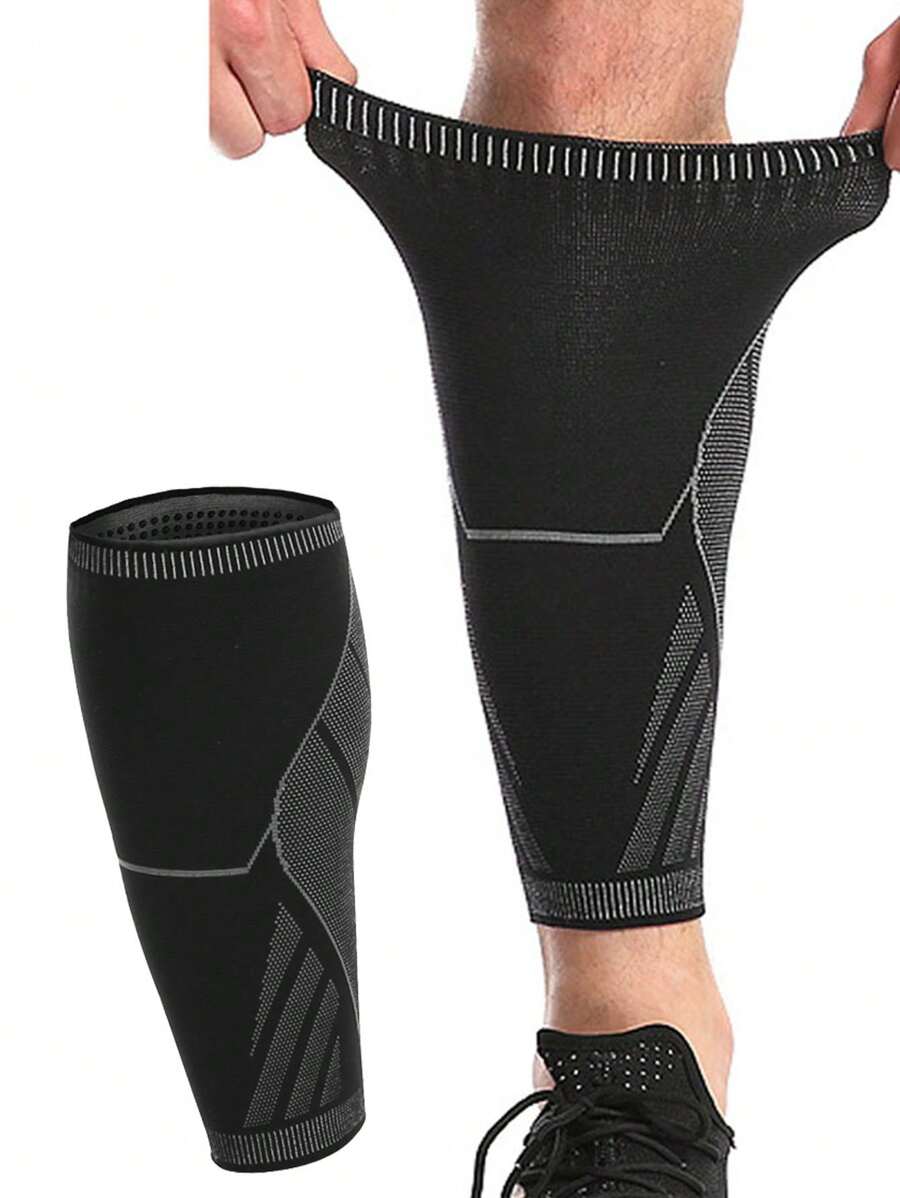1pc AOLIKES Sports Running Basketball Soccer Shin Sleeve, Calf Compression Guard For Cycling, Football Warmth Gym Accessories Knee Support Sports Knee Pads Gym Knee Pads - Black - View 1