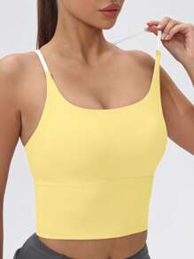 Women's Fixed Padded Sports Bra Colorblock Elastic Yoga Camisole Summer - Yellow - View 6