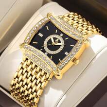 YaLaLuSi YaLaLuSi Brand 1 Piece Golden Elegant Temperament Hot Models Ladies Quartz Watch Bar Scale Luminous Pointers Rhinestone Decorated Dial Exquisite Bright Eyes Wear-Resistant Case Strap With Strap Adjuster Party Daily Work Evening Party Hundreds Of Models To Send Mum Lady Sister Holiday Gift Birthday Gift