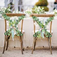 1/4pcs, Faux Eucalyptus Garland With White Flowers, 5.9FT/180cm Silvery Dollar Eucalyptus Leaves Gypsophila Garland, Artificial Greenery Vines For Wedding Party Mantle Table Runner Home Decor Offices Decor Summer Decor,Fake Plants