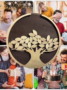 1 Stück rundes Gedenkteller Dekor, Gästebuch in Baumform, Hochzeitsgästebuch, Neugeborenen-Zeugenbuch, Familien-Versammlungsbuch, Unterschriftenbaum Teller zur Graduierung, personalisiertes graviertes dekoratives Handwerk