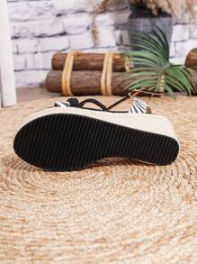 Women's Platform Wedge Sandals, Women's Sandals, Women's Shoes, Platform Sandals, Straw Rope, Slides, Real Leather, Suitable For All Seasons Wear, Vacation, Party, Casual, Beach