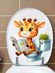 1 件家居装饰可爱搞笑卡通动物报纸阅读厕所贴纸 - 防水自粘浴室贴纸，适用于陶瓷表面，动物主题，方形，家居必备装饰贴纸，厕所装饰用品刷新您的家居房间装饰墙壁装饰浴室装饰卧室装饰房间装饰用品客厅装饰家居装饰客厅墙壁艺术墙纸贴纸个性化贴纸