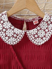 女童时尚休闲花卉荷叶边领泡泡袖连衣裙 + 配套简约百搭包包套装