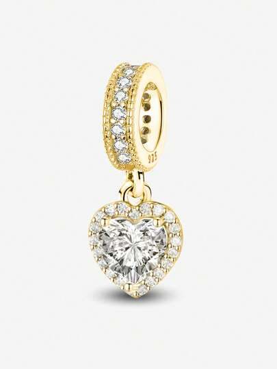 1pc Shiny Heart-Shaped Beaded Pendant, Suitable For Women's Bracelet, Bangle DIY Jewelry Making And Daily Accessories, Ideal For Girls To Wear