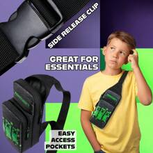 Minecraft Crossbody Bag Creeper Sling With Compartments Adjustable Strap Chest Travel Holidays Ideal Phone Wallets Gamer Gift - Grey - View 4