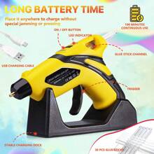 Cordless Hot Glue Gun With 30 Mini Glue Sticks Melt For Arts Craft DIY Kit Set - Yellow - View 4