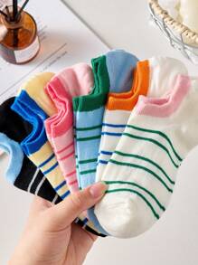 5 Pairs Women's Colorful Striped Non-Slip Breathable Boat Socks, Comfortable For Spring/Summer - Multicolor - View 3