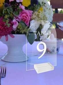 10 PEÇAS Placa de Direção para Festa de PMMA Transparente, Número de Mesa em Branco com Base Transparente para Festa de Casamento