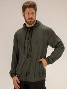 Men's Windbreaker Jacket For Cold Winter Comfortable Plain Classic With Pockets Premium Material - 綠色 - 查看 5