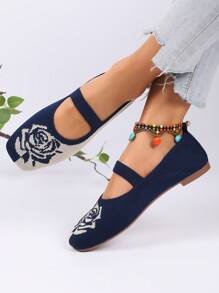 公主休闲春夏编织带方头玛丽珍平底鞋 - 米藍玫瑰色 - 查看 6