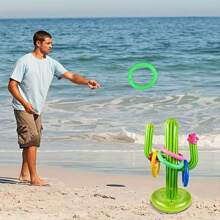 1 Set/2 Sets Summer PVC Water Game Inflatable Cactus Ring Toss Game Set For Summer Swimming Pool Beach Lawn Play Birthday Party Games Water Sports Fun, Beach Essentials, Beach Accessories, Pool Float - Multicolor - View 8