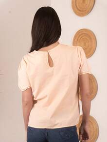 Blusa Manga Corta Color Rosa Trims en orillas - Naranja Coral - Ver 2