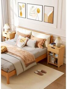 Modern Small Nightstand With Drawers Open Storage Shelf With Wheels Accent Side Tables Farmhouse Bedside Table For Bedroom Living Room Office Small Spaces Sofa Couch Balcony