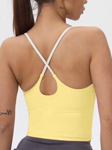 Women's Fixed Padded Sports Bra Colorblock Elastic Yoga Camisole Summer - Yellow - View 3
