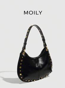 Túi đeo chéo nữ kiểu dáng Punk Street Style với đinh tán và dây đeo điều chỉnh được. - màu đen - Xem 2