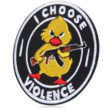 GIURKUU 1PC I Choose Violence Duck Patches, 3" Embroidered Morale Hook And Loop Patches, Humorous Funny Appliques For Tactical Backpacks, Hats, Lunch Bags, Vests, Jackets