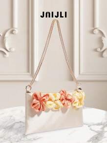 JNIJLI 1 件时尚奢华花卉装饰链条单肩包、Faille 晚宴手提包、腋下包。适合搭配节日派对礼服、亮片礼服、Y2K 风格，非常适合派对、婚礼、舞会、宴会 - 香檳色 - 查看 2