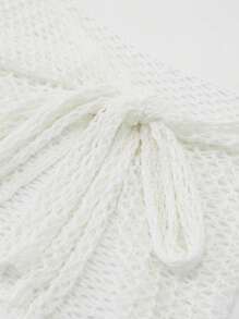 Women Beach Skirt, Cover-Up Skirt Hollowed Solid Summer Mini Knitted Skirt For Vacation SeasideCoachela Festival Swimsuits For Woman, Bathing Suits For Women, Trajes De Baño Mujer - 白色 - 查看 4