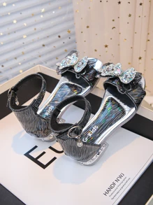 1 Pair Reflective Iridescent Jelly Bow Decor Kids Roman Sandals - Black - View 6