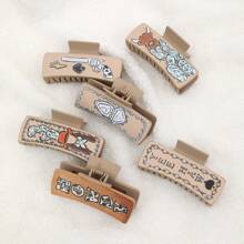 1 件西部复古牛仔仙人掌字母牛头皮革和塑料女士发爪夹，发爪 - 彩色 - 查看 4