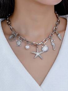 1pc Beach Vacation Style Metal Ocean Creature Pendant Necklace, Suitable For Women's Everyday And Holiday Wear - Yellow Gold - View 7