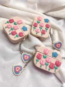 1 chiếc ốp lưng silicon mềm hình hoa tulip dành cho tai nghe Bluebooth bằng gốm sứ màu hồng, thiết kế mới thời trang và dễ thương phù hợp cho cả nam và nữ (Không bao gồm tai nghe) - Màu đặc - Xem 2