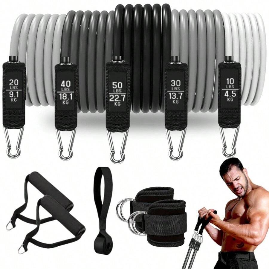 健身阻力带，便携式家用健身器材配件，配有门锚、把手、手提袋和腿部踝带，运动，健身房，家庭锻炼，运动配件，健身房配件，CrossFit 配件 - 黑色 - 查看 1