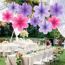 Birthday Party Decor Paper Flowers, Paper Wall Decor Flowers, Party Backdrop Paper Fan Hanging Paper Flowers - Multicolor - View 18