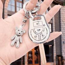 日产汽车钥匙扣套装，配有可爱水晶熊钥匙圈、柔软 TPU 钥匙保护套，新款适用于 SYLPHY、TEANA、SUNNY、MARCH、LIVINA - 小熊款 - 查看 12