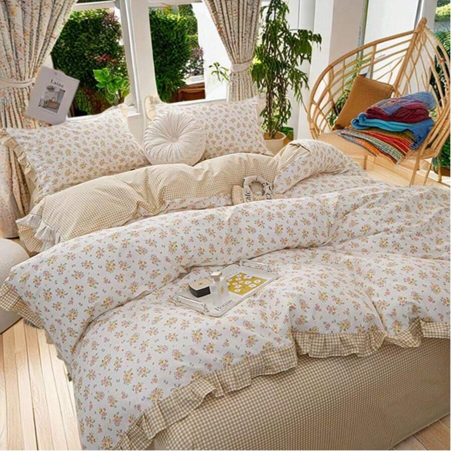Vintage Floral Comforter Set Four Sizes, All Seasons Muslin Cotton Bedding Set, 3 Pieces Farmhouse Shabby Chic Jacquard Floral Comforter Set Perfect For Women And Men - 化纖印花被子-萱花 - 查看 1